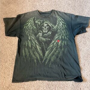 Men's Black Graphic Tee with Green Reaper Wing Print